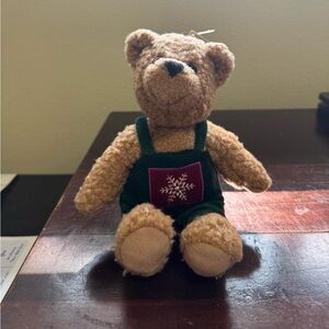 Vintage Hallmark Kiss Kiss Mistletoe Bear 10" Plush Snowflake w/Overalls NWT